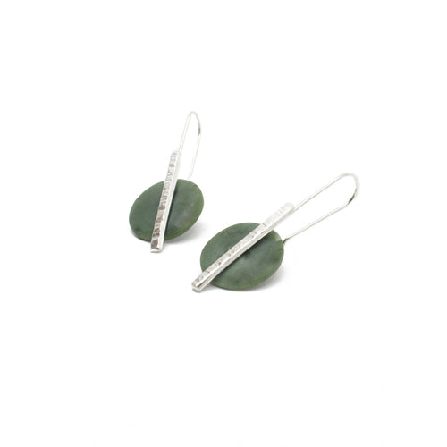 Disc Pounamu with Silver Strip Earrings | by Ana Krakosky