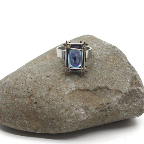 Amethyst, Blue Topaz & Stainless Steel Ring | by Neil Adcock