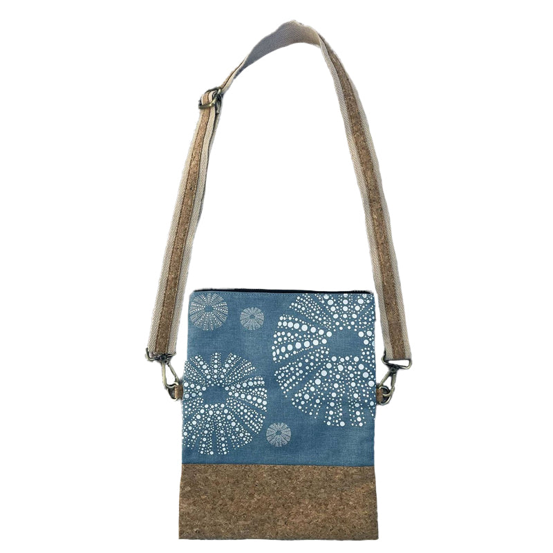 Cork Fabric Fold-over Bag - Kina White on Blue & Dark Grey | By Jo Luping