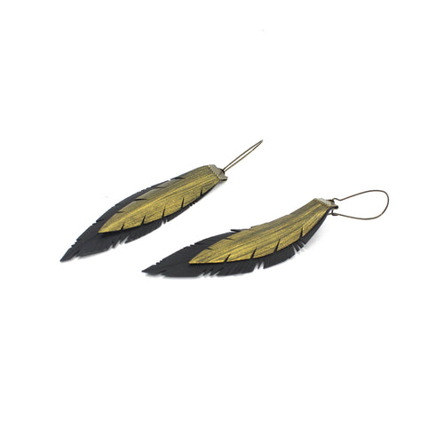 Double Feather Up-cycled Earrings - Gold | by Ronja Schipper