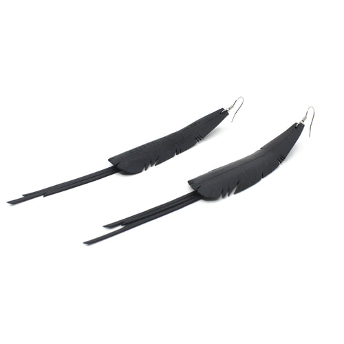 Feather with Strands Up-cycled Earrings | by Ronja Schipper