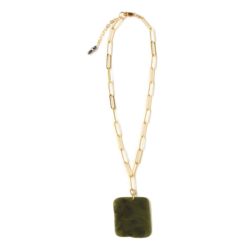 Hiwa E Te Rangi Necklace - 14k Rolled Gold with Pounamu & Black Pearl by Charlotte Penman