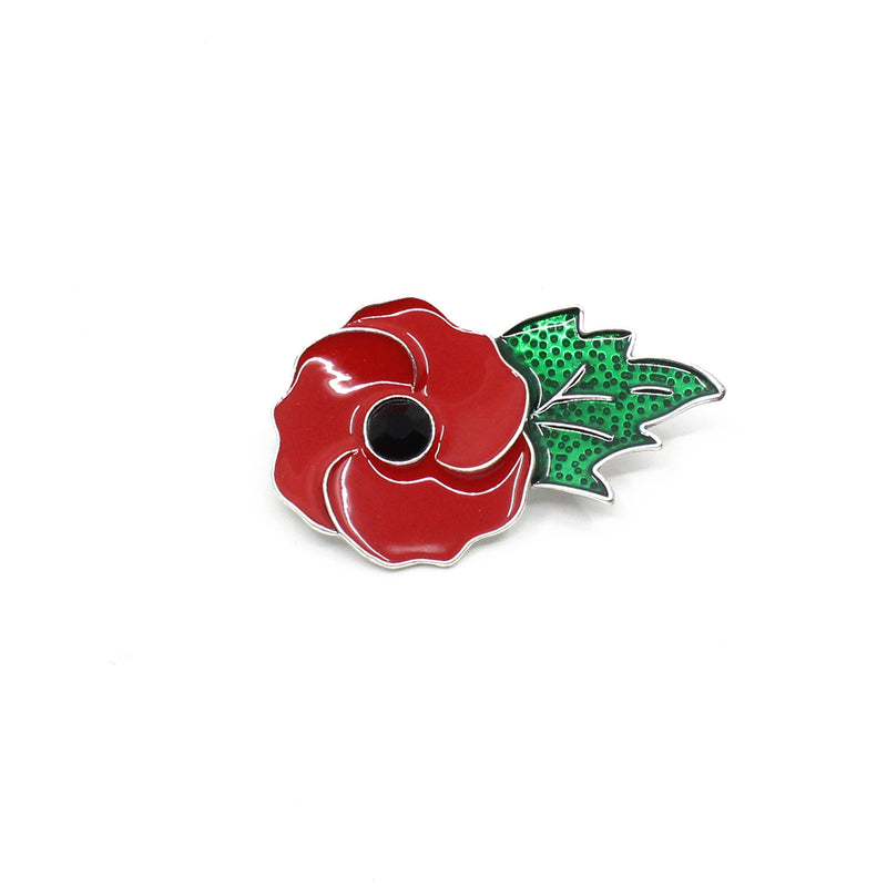 Poppy  with Green Leaf Brooch