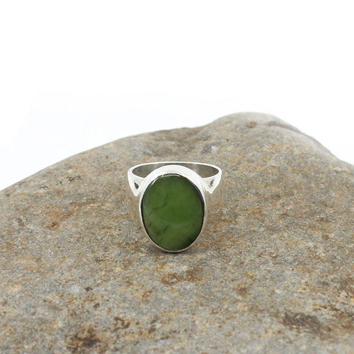 Oval Pounamu & Sterling Silver Ring - Size M