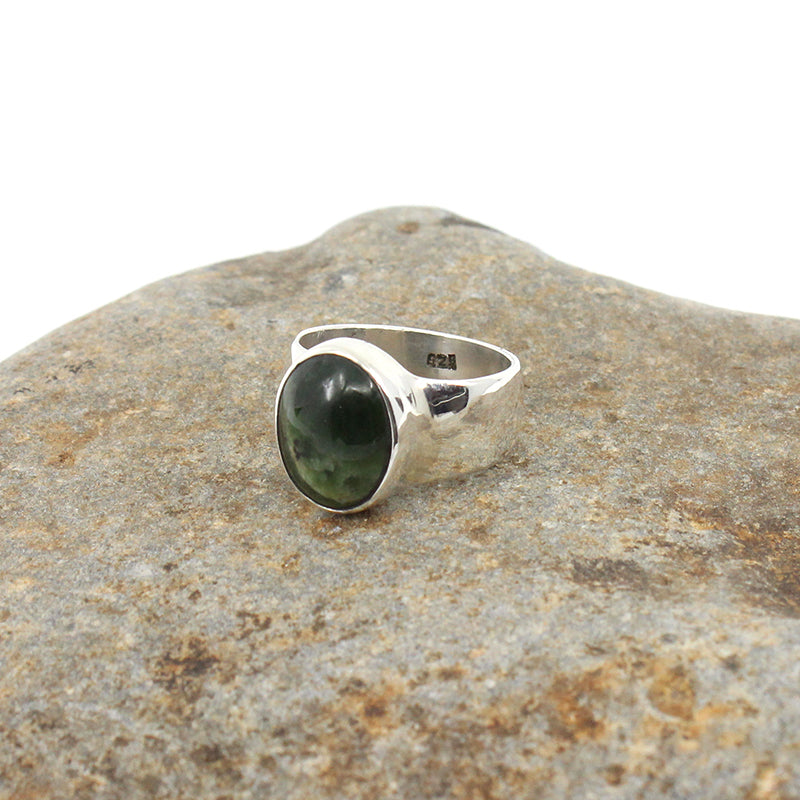 Oval Pounamu & Sterling Silver Ring - Size U