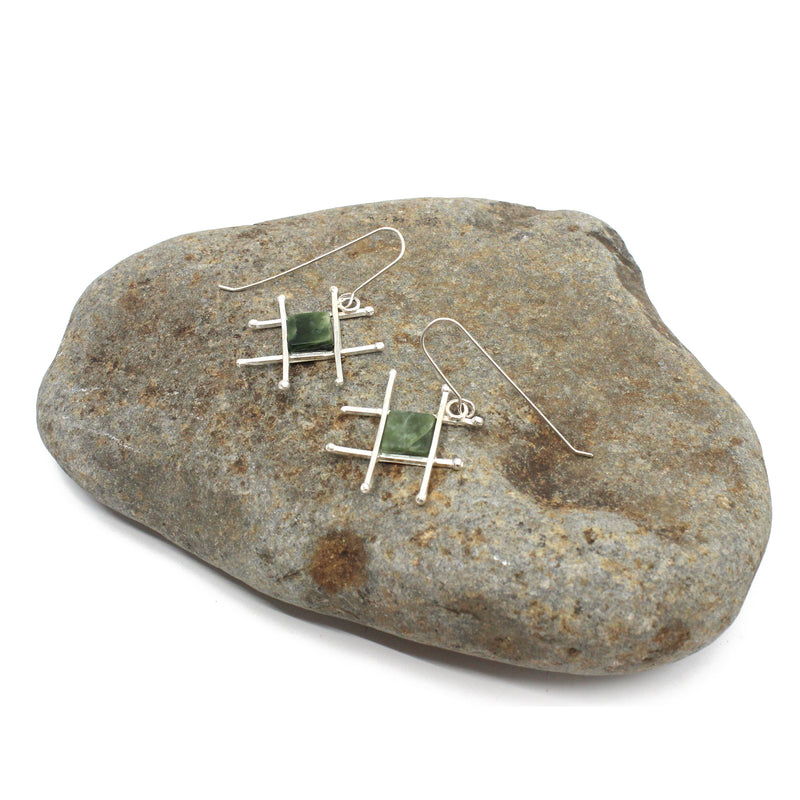 Square Grid Pounamu Earrings | by Ana Krakosky