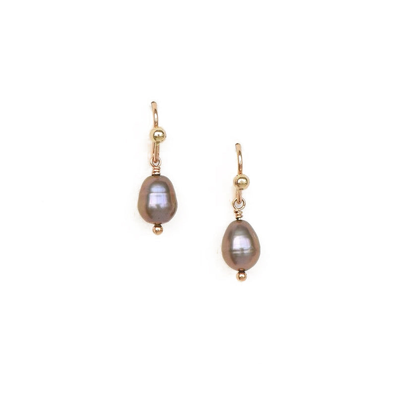 Te Po Earrings- 14k Rolled Gold with Black Pearl by Charlotte Penman