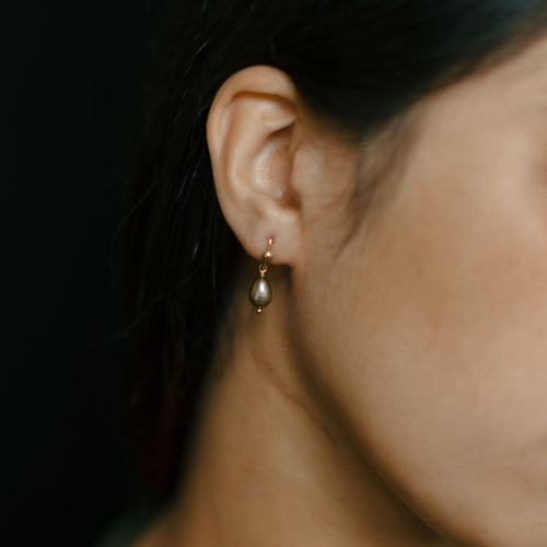 Te Po Earrings- 14k Rolled Gold with Black Pearl by Charlotte Penman
