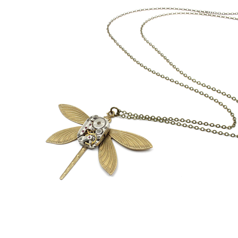 Timepiece Victorian Dragonfly Pendant - Brass | by Rainey Designs