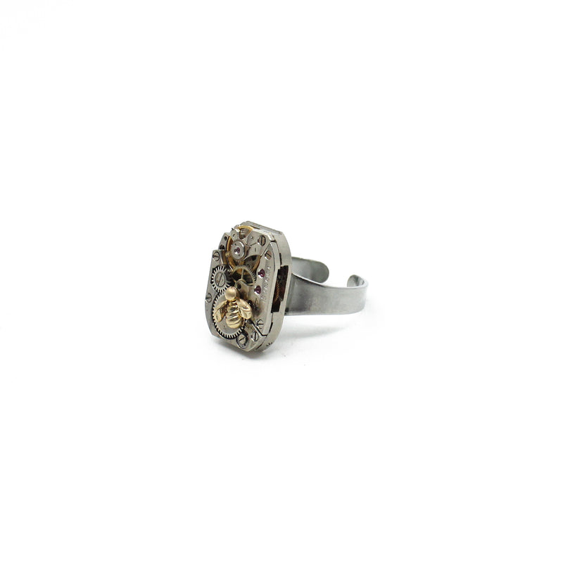 Timepiece Ring with Tiny Gold Bee | by Rainey Designs