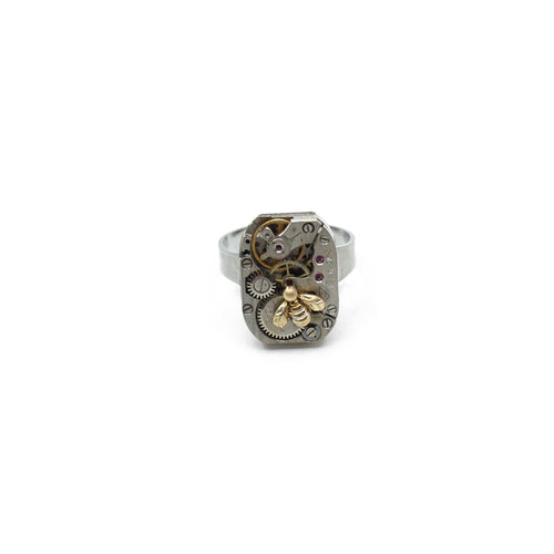Timepiece Ring with Tiny Gold Bee | by Rainey Designs