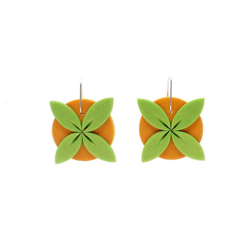 Tipani Statement Earrings Orange & Light Green | by Leone Samu Tui