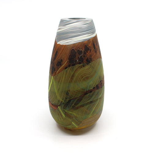 Taupo Tussock Volcanic Teardrop Glass Vase - Green/Brown